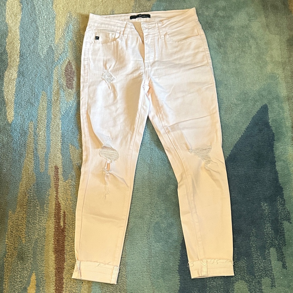 KanCan Light Cream Distressed Ankle Jeans